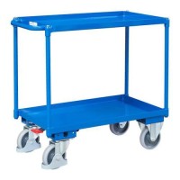 Policový vozík s madlem, do 400 kg, 2 police s vyvýšenými hranami, 91 x 98,5 x 50 cm, modrý